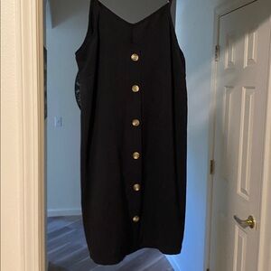 Black Sleeveless Dress with Gold Buttons